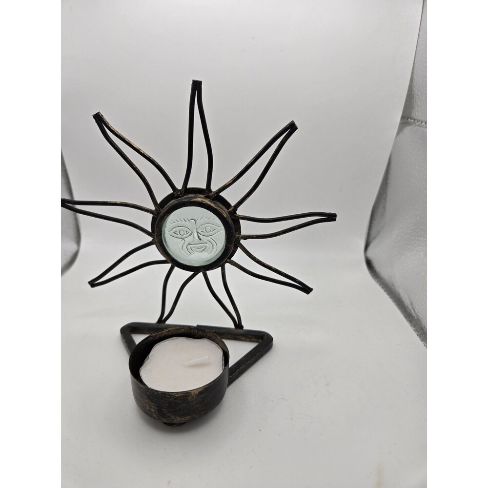 Vintage Clear Glass Face Sunshine Tealight Candle Holder 1990s